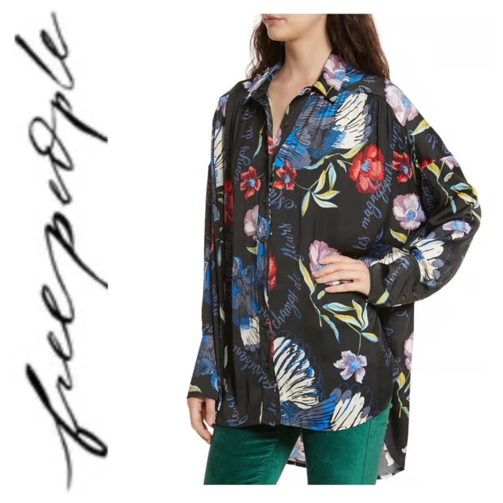 FREE PEOPLE SILKY NIGHTS FLORAL BLOUSE SMALL
